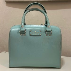 Kate Spade light teal handle bag 7” tall, 8” wide, 4” deep